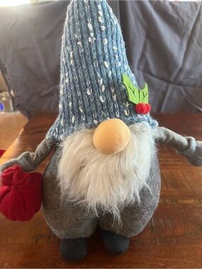 Holiday Gnome Decor - Blue Hat, Gray Body